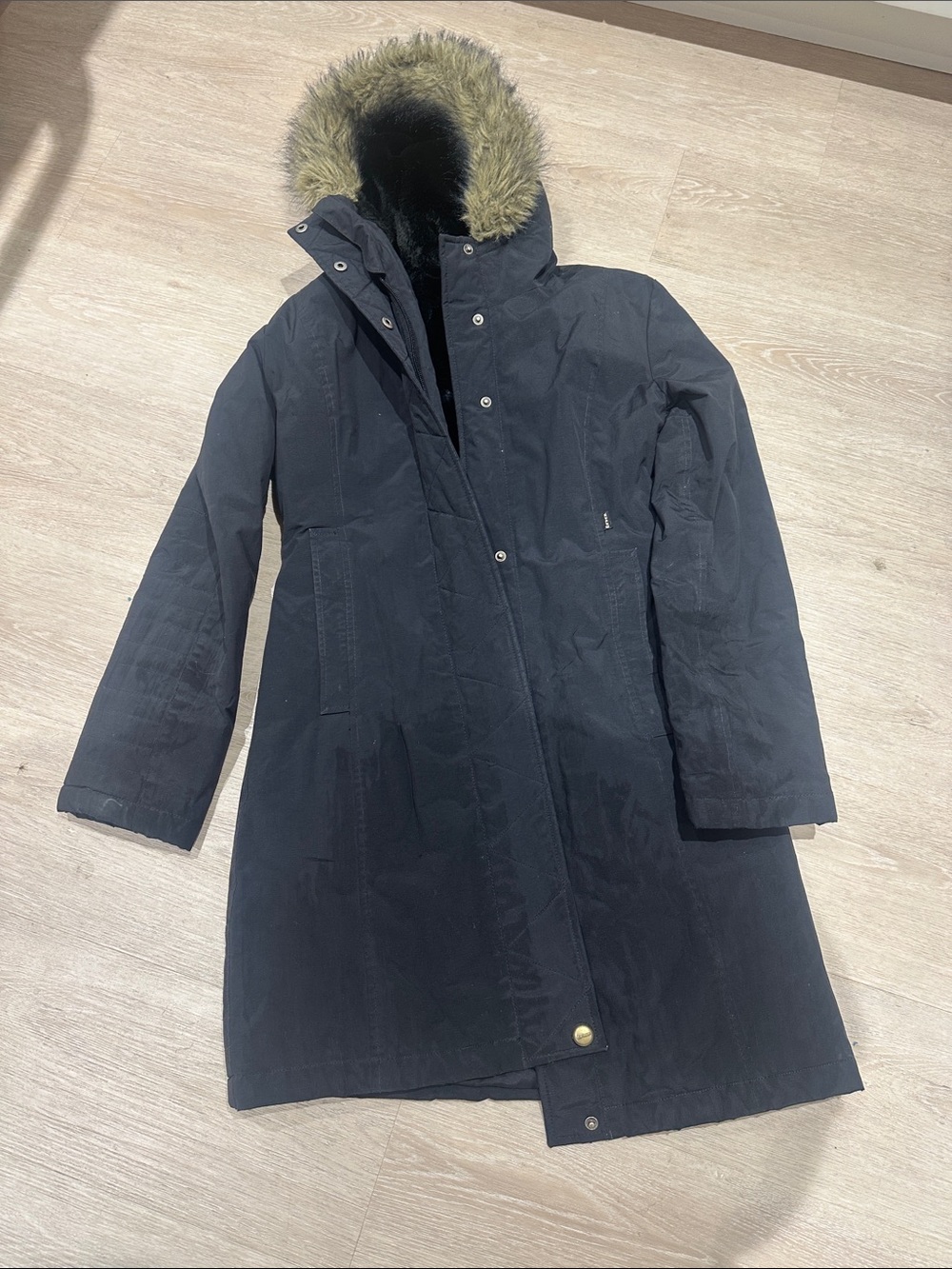 TNA Black Hooded Puffer Coat with Faux-Fur Trimmed Hood
